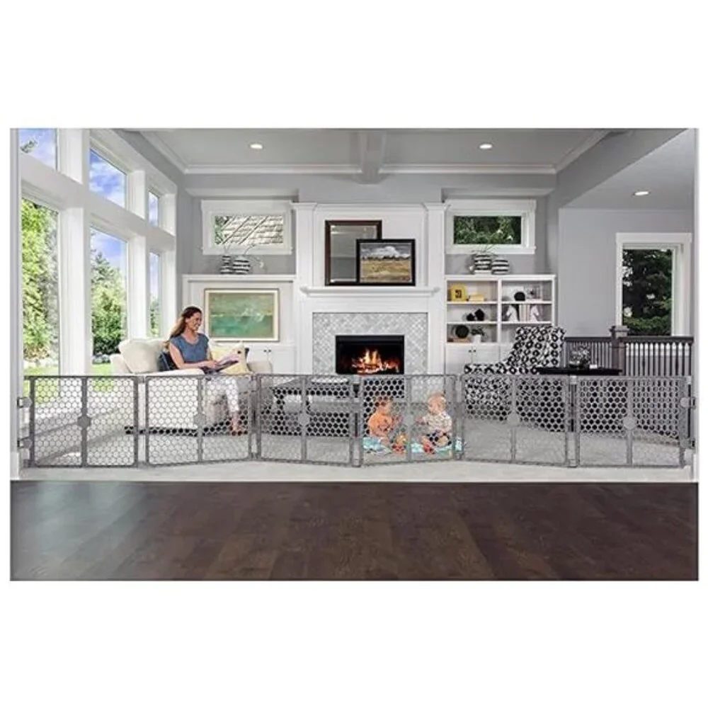 Plastic 192-Inch Super Wide Adjustable Baby Gate and Play Yard, 2-In-1,Bonus Kit